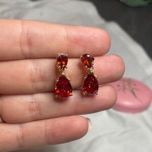 Pretty Bird Fiery Red and Gold Earrings Gold Plated